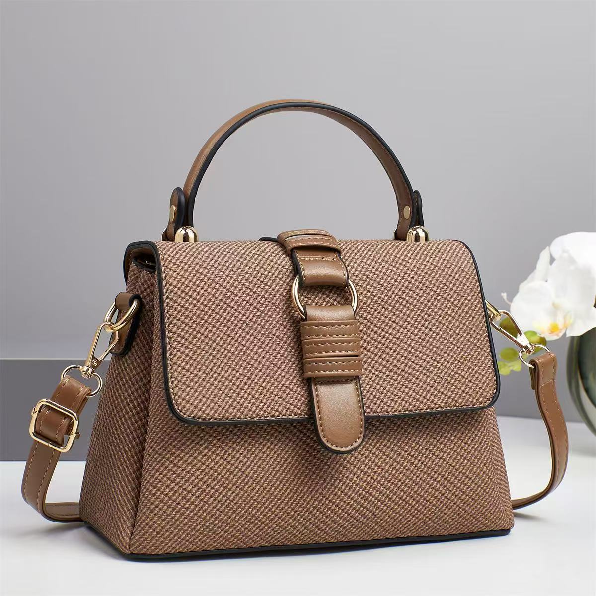 Womens Textured Top Handle Satchel Handbag with Shoulder Strap